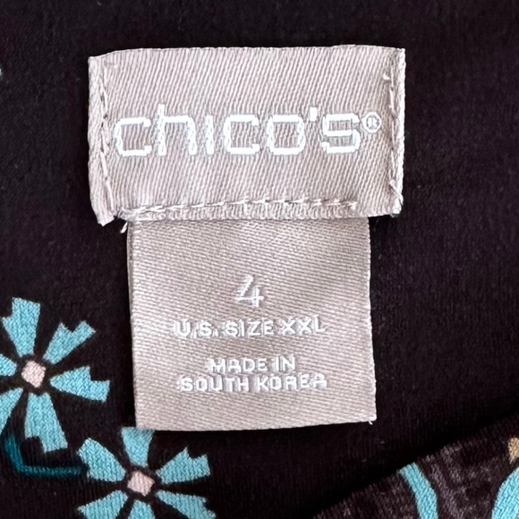Chico's Medallion Floral Flutter Sleeve Top/Blouse Black/Teal XXL/Chico's Size 4 - Picture 6 of 11